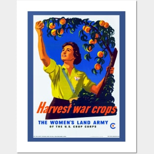 Restored Vintage Women's Land Army War Crops Print Posters and Art